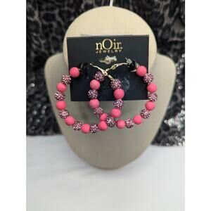 nOir Pink Bead Hoop Earrings